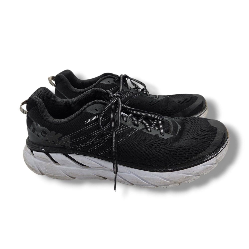 Hoka One One Clifton 6 Sneakers Mens‎ 12 Black White Running Shoes